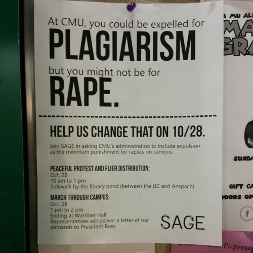 iamayoungfeminist:iamayoungfeminist:SAGE believes all rapists should be expelled. Do you? Join us on