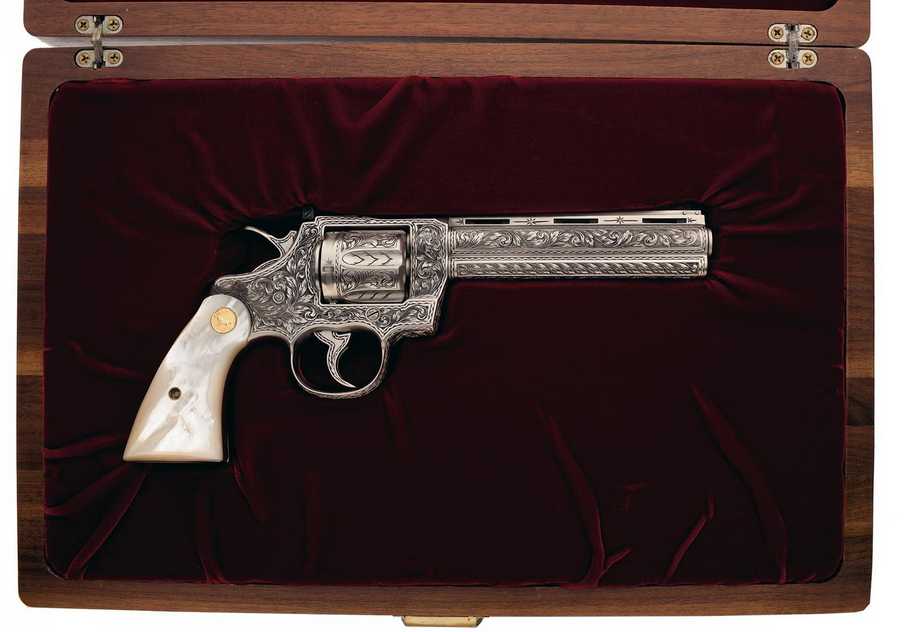 45-9mm-5-56mm:   Cased Custom Engraved .357 Magnum Colt Python Double Action Revolver