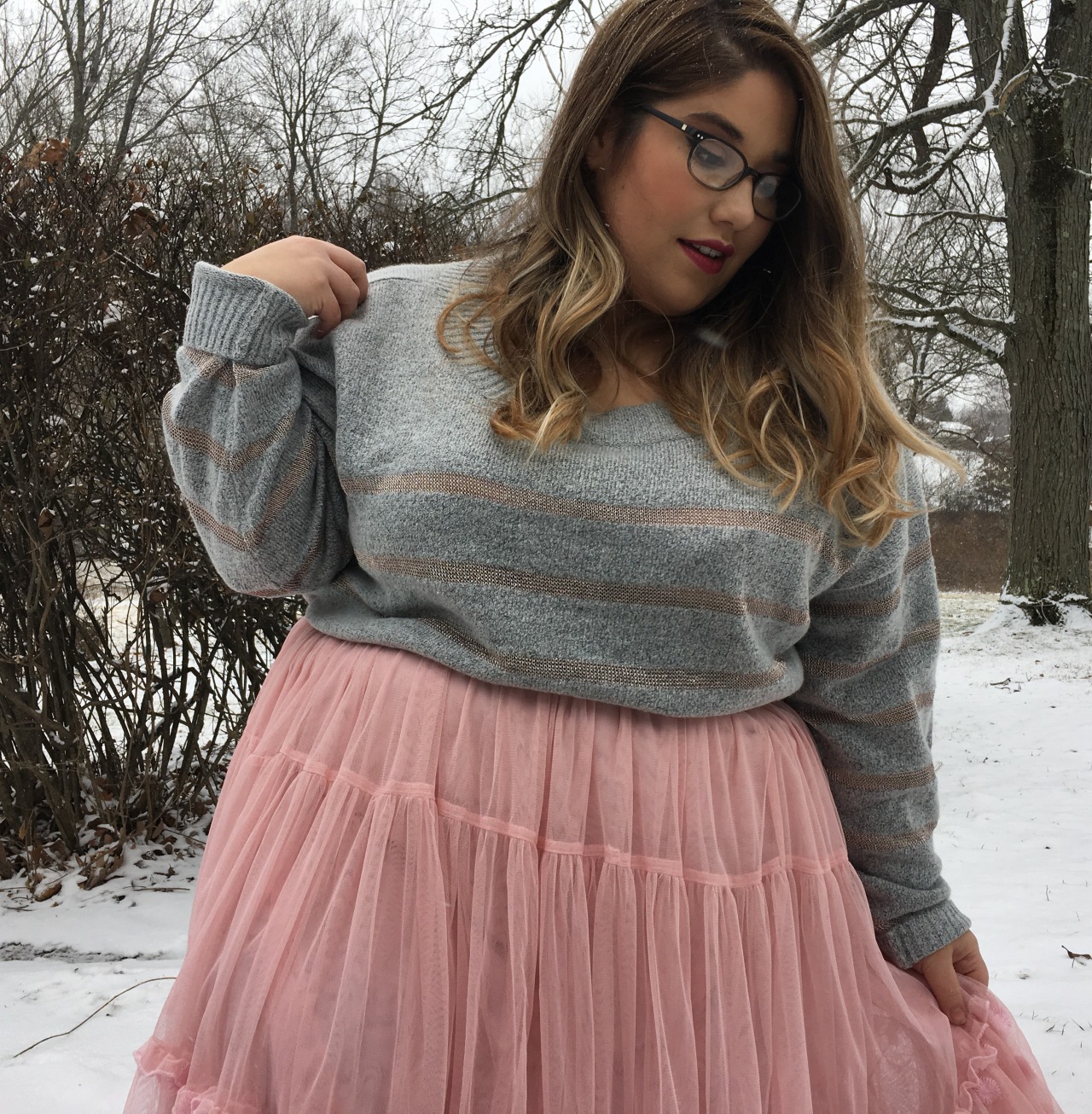 lizzies-looks:First outfit of the day of 2017! The sweater and skirt are from Lane