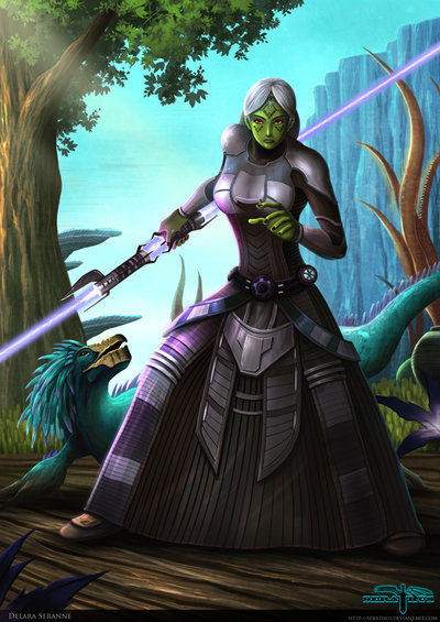 fantasy-scifi:  Delara Seranne Sith Mirialan and her varactyl pet by Aliens-of-Star-Wars