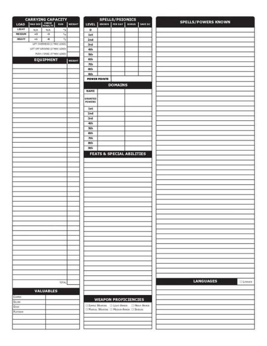 Just Geek Nerd Things Custom Character Sheet For D D 3 5e That I Made