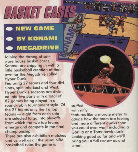 Mean Machines SEGA #16, Feb ‘94 - News on 'Hyper Dunk’ on the SEGA Mega Drive.