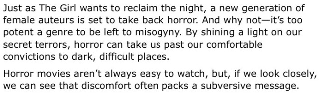 gorgonapologist:  &ldquo;[&hellip;] women have an affinity for horror, they