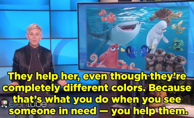 buzzfeedlgbt: Ellen DeGeneres Explains The Travel Ban With “Finding Dory” (x)