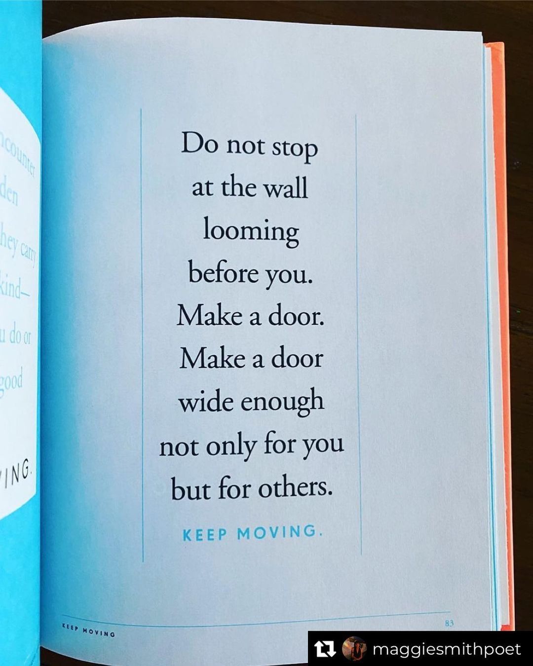 Through, around, over.
Repost from @maggiesmithpoet
•
Do not stop at the wall looming before you. Make a door. Make a door wide enough not only for you but for others. Keep moving.
A note-to-self from KEEP MOVING. Let’s...