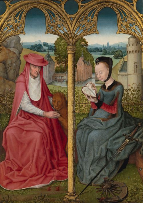 history-of-fashion: ab. 1480-1490 Anonymous artist - St Jerome and St Catherine of Alexandria (Rijks