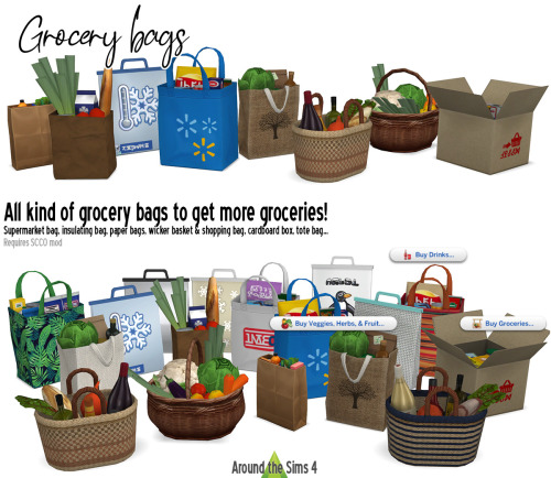 aroundthesims:Around the Sims 4 | Grocerybags From a traditional wicker basket with fresh vegetables