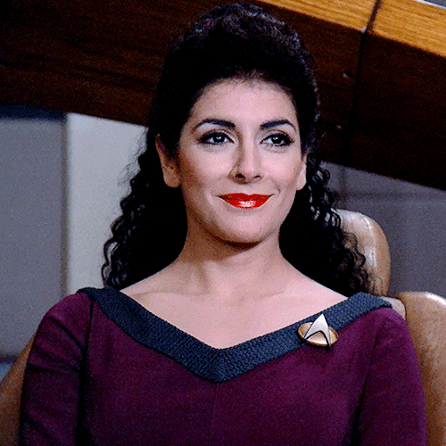 Marina Sirtis as Deanna Troi in Star Trek: The Next Generation season 2