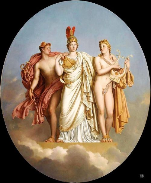 hadrian6:Minerva  between Apollo and Mercury. 1814-15. Anne Louis Girodet de Roussy Trioson. French.