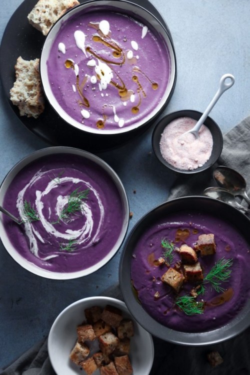 fluffy-keef:vldquizsnacks:hoardingrecipes:Roasted Purple Potato &amp; Cauliflower SoupI feel lik