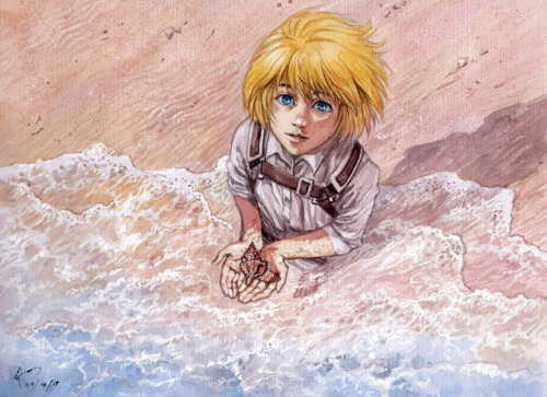 doodledominic:  They finally reached the sea! I’m so happy for Armin.  Watercolor by yours truly.  