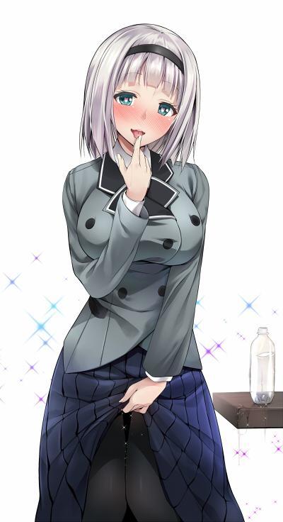 下ネタという概念が存在しない退屈な世界、アンナ・錦ノ宮、nironiro、❤、スカート、パンスト、スパークル、ヘアバンド、ショートヘア、スカートリフト、一人、乳、女一人、学校制服、巨乳、シンボル形瞳、❤形瞳、指舐め、瓶、カメラ目線、笑顔、舌、舌出し、舐めている、赤面、銀髪、青緑色の目、黒いレッグウェア