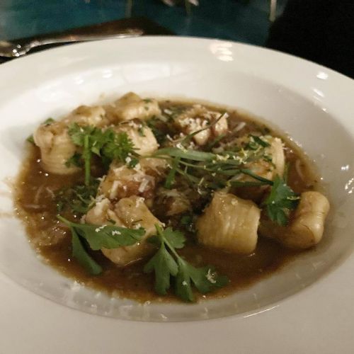 Gnocchi with oxtail, roasted garlic, parsley, chive, sherry, parmesan.San Diego CA@herbandwood