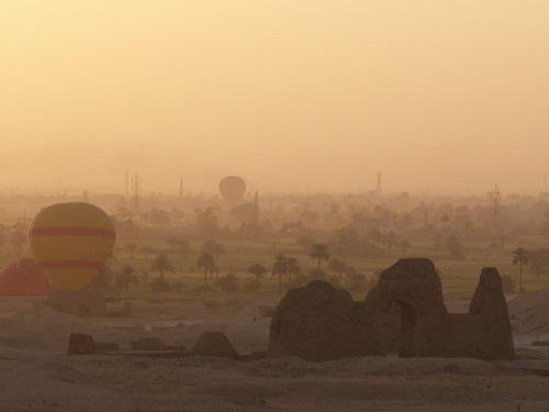 Sunrise over the Nile valley seen from the Theban necropolis. 