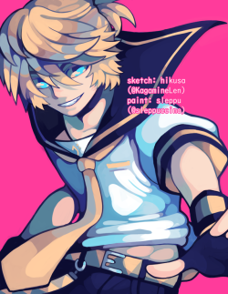 sleppu: Curses @hikukastel and her stupid handsome Len–!!!  This was a really fun collab from March of this year 😔💖💖💖 