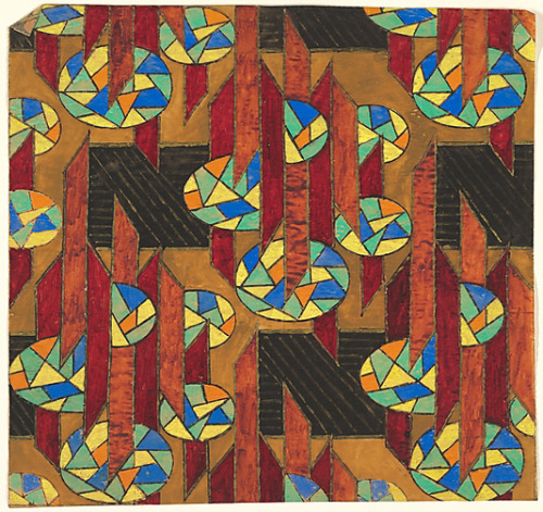 Repetitive Pattern, textile design, 1910-1929. Anonymous drawing. Charcoal, gouache and gold paint. 