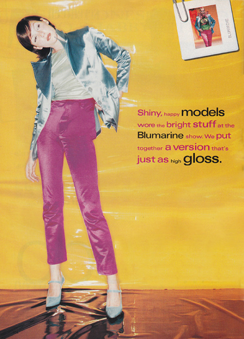 justseventeen: February 1995. ‘Shiny, happy models wore the bright stuff at the Blumarine shoe