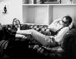 lottereinigerforever:  Claude Chabrol &amp; Jean-Luc Godard on the set of “À bout de souffle” (1959) © Raymond Cauchetier 