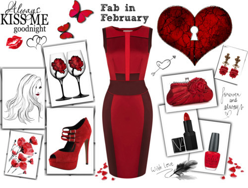 Fab in February: Bright Red by dlsaltiban featuring crystal drinkware ❤ liked on PolyvoreColor block