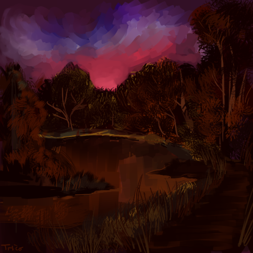 tricotee:  watched some episodes of bob ross and tried to follow along digitally. it was fun! 
