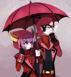 hopebiscuit:  Team magma’s rainy walk to work  Speedpaint/doodle thingy done in sai.