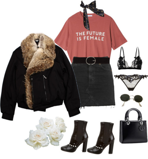 Female future by citywolff featuring a lingerie garter beltStyleNanda t shirt / Bos Bison coat / Top