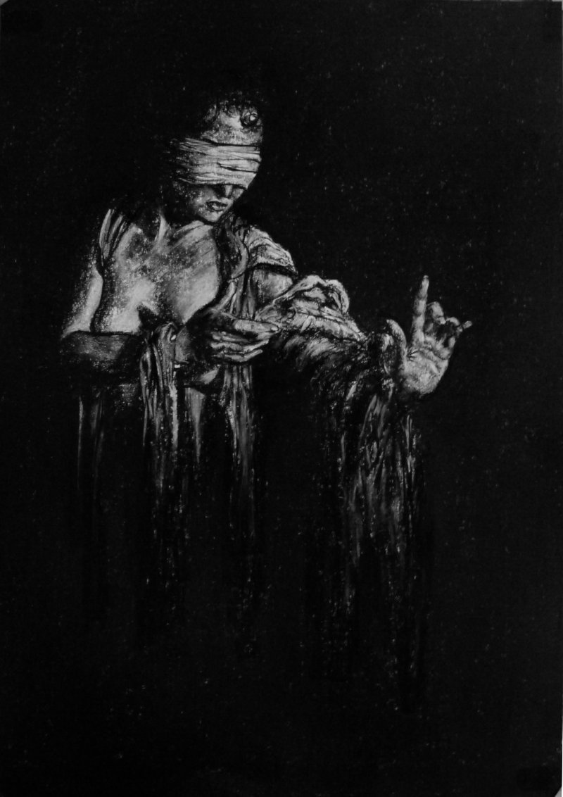 lazcorp:
“ The Blindfolded Seeress (view larger version on my website)
Charcoal & Chalk on Cartridge Paper, 420 mm × 594 mm.
© 2014 Paul Watson (http://lazcorp.tumblr.com)
Pretty sure it’s finished now (although I do have a tendency to go back and...