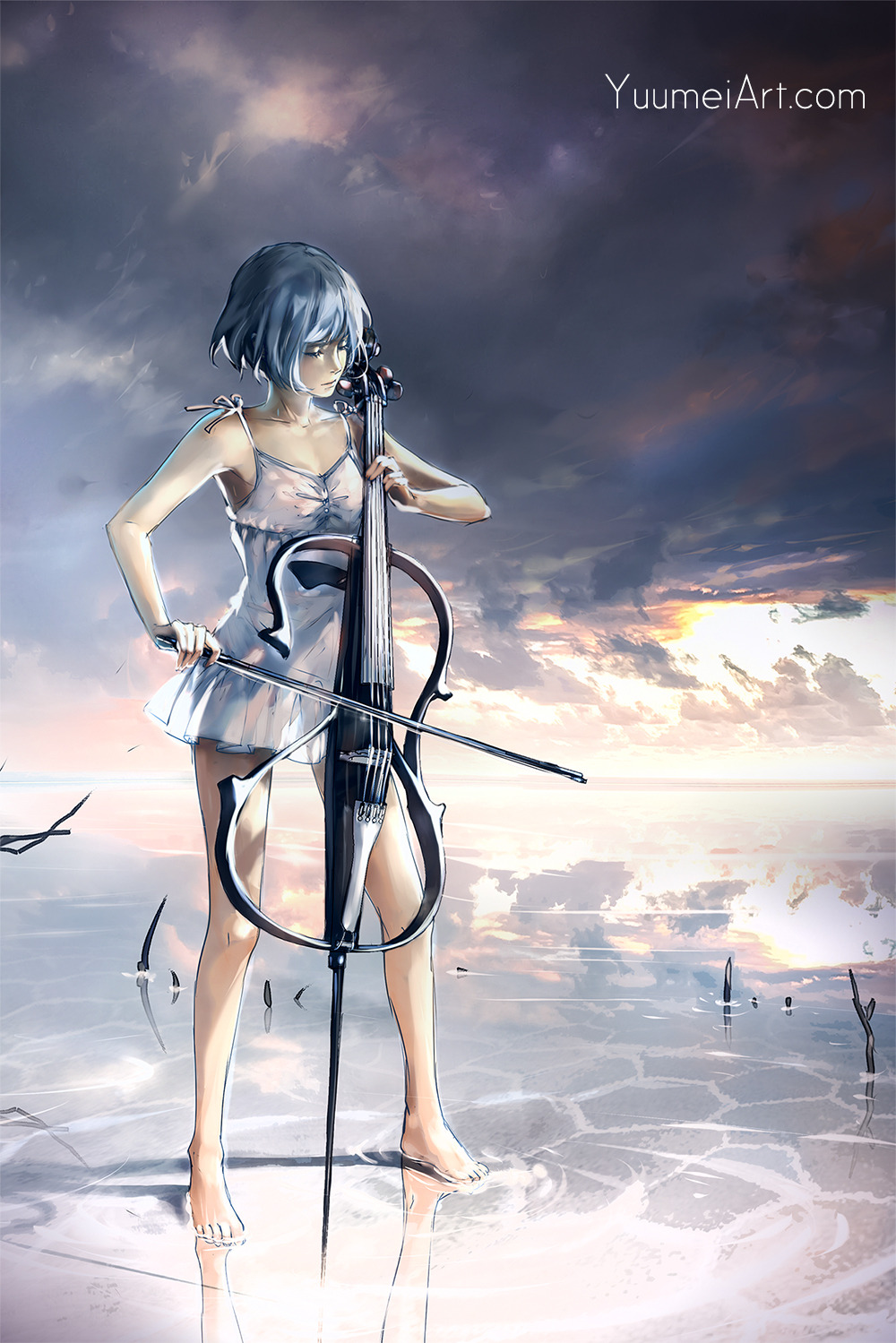 yuumei-art:  Infinite Melody - One of my old paintings featuring an electric cello