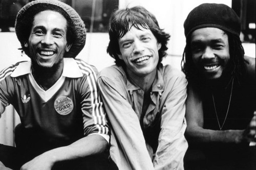 Bob Marley, Mick Jagger and Peter Tosh backstage in New York, 1978