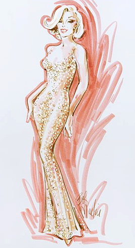 beauvelvet:The orginal design drawings by Bob Mackie of the now iconic dress Marilyn Monroe wore to 