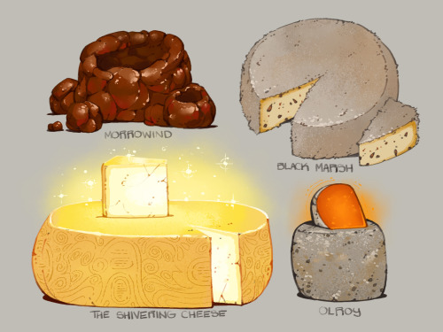 icicleteeth:As requested: Cheeses of Tamriel, featuring a mix of canon and headcanoned choices! I can only say about this, that I’ve learned a lot more about cheeses in the past few days, not all of which was pleasant…(Yes I’m aware of what the