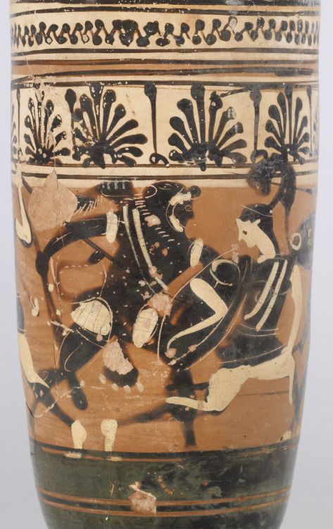 Heracles battles the Amazons.  Attic black-figure vase, attributed to the Haimon Painter; ca. 5
