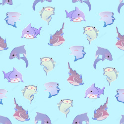 soltian:  Speaking of sharks! I have just completed a set of hideously adorable fat delighted blushing babies. Exclusive shark buttons were sent out to my Patrons earlier this month, but you can soon buy scarves and jewelry of these darlings at Otakon