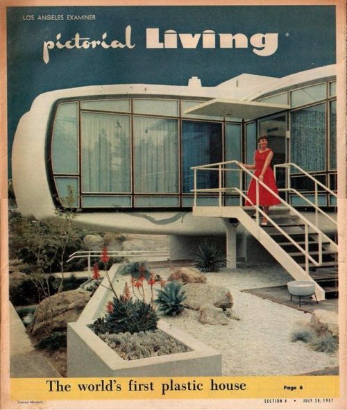 dtxmcclain:  thefuturewasperfect:Special Feature: Home ExteriorMonsanto House of the Future, Disneyland, 1957 - on the cover of Pictorial Living magazine.