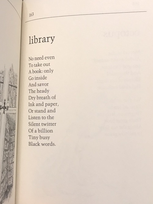 “library” by Valerie Worth, from all the small poemsillustrated by Natalie Babbitt