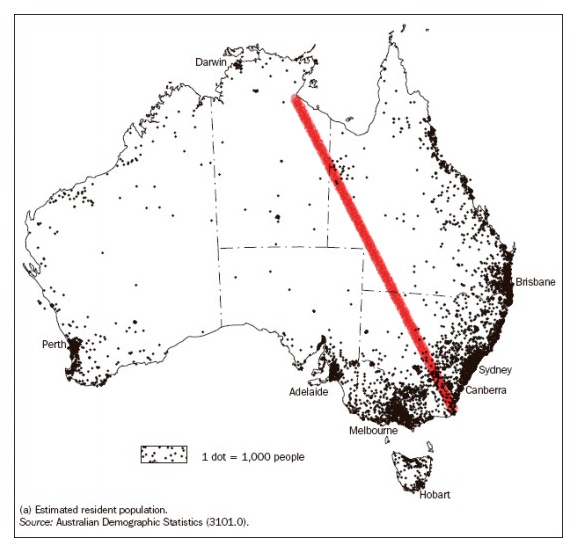 mapsontheweb:  The Barassi Line - dividing the Australian population almost 50/50,