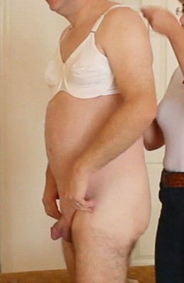 wifecuckshubby:  Being put in a bra by my Sexy FemDom Cucktress Wife. She feels feminization