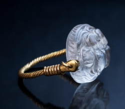 Gemma-Antiqua:  Ancient Greek Gold And Rock Crystal Swivel Ring Engraved With A Snake,