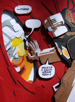 spockandawe:  curlicuecal:  Please, I need you to know Chromedome &amp; Rewind, panel from Transformers MTMTE #15 [x][x] Papercraft commissioned by @spockandawe; thank you so much for introducing me to these adorable robot spouses and their epic romance.