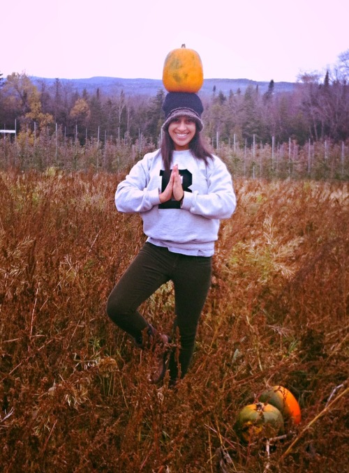 Tree pose in the pumpkin patch.