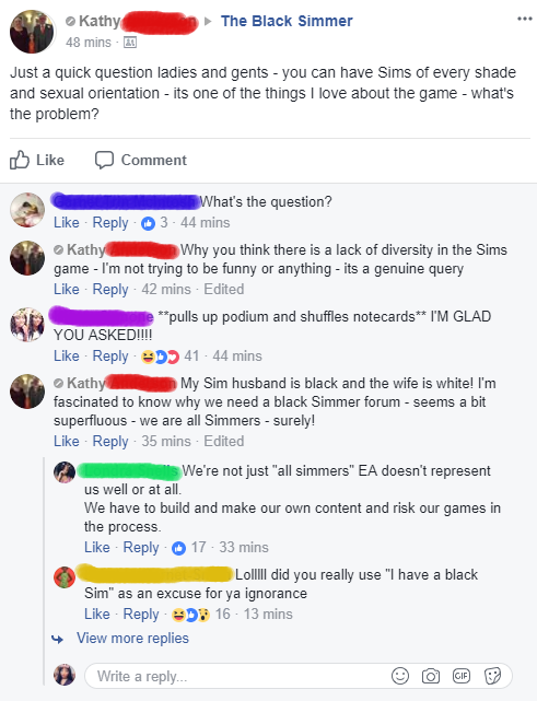 meropischao:  pwussywillow:  pwussywillow:  THE WILDEST RESPONSE I HAVE EVER HEARD SOMEONE USE ON BEING CALLED OUT ON THEIR ANTI-BLACKNESS: “I’m not being racist, one of my white sims is married to a black sim.”  @meropischao the dragging that ensued