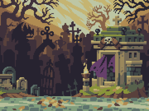 retronator:  This is beyond-beautiful background art from Curses ‘N Chaos by tributegames, pixeled to perfection by Stéphane Boutin a.k.a. jgsboutain.Check out the game’s release trailer and follow Tribute Games on Facebook and Twitter if you’re