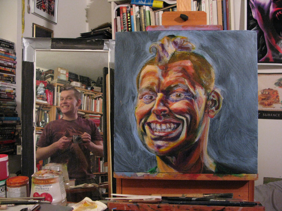Process pics of self-portrait, 18&quot;x18&quot;, acrylic on canvas