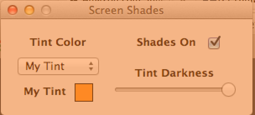 flammable-femme:I JUST GOT THE BEST FREE APP ON MY COMPUTERIF YOU HAVE SENSITIVE EYES, GET ITIt’s called “Screen Shades” and you can tint your computer screen with whatever shade you want. I have mine on orange right now and this is what it looks
