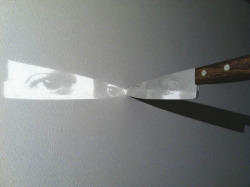 7while23:  Graciela Sacco, Untitled (Admissible Tension), 1996/2011 (Light installation, print on mirror, knife and light) 