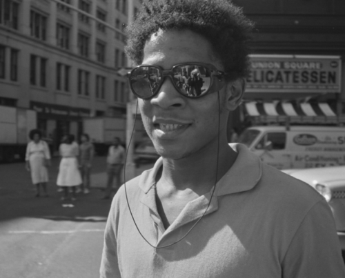 twixnmix:    Jean-Michel Basquiat photographed by Andy Warhol in Union Square, New York City, September 1983.  