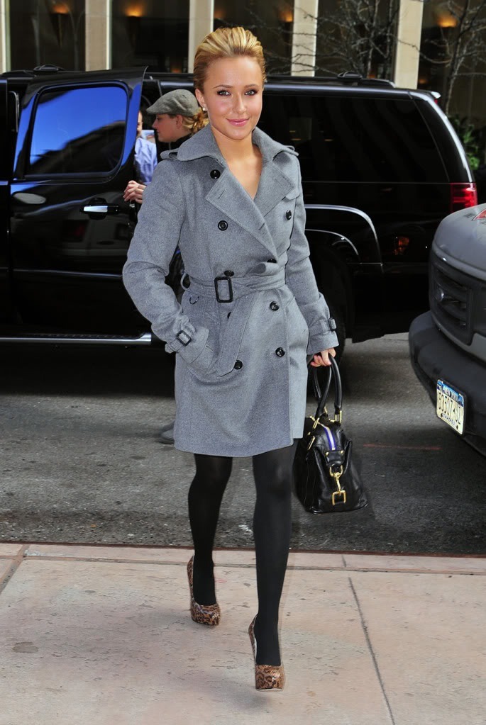 celebsinpantyhose:  Hayden Panattiere looking fabulous in a coat and black pantyhose