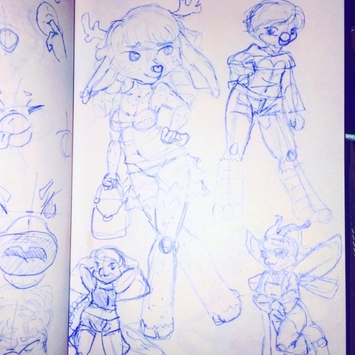Sketching poses and expressions and character designs in a different style.