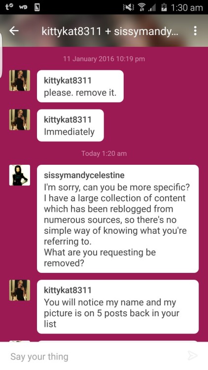 kittykat8311:  This evening just keeps getting better and better.   This woman found her (lovely, and very nonsexual) image reblogged on a porn blog without her permission, and this is the response she got when she asked that it be removed.  Just in
