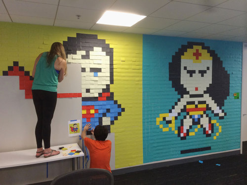 Worker Uses 8,024 Post-It Notes To Turn Boring Office Walls Into Superhero Murals
